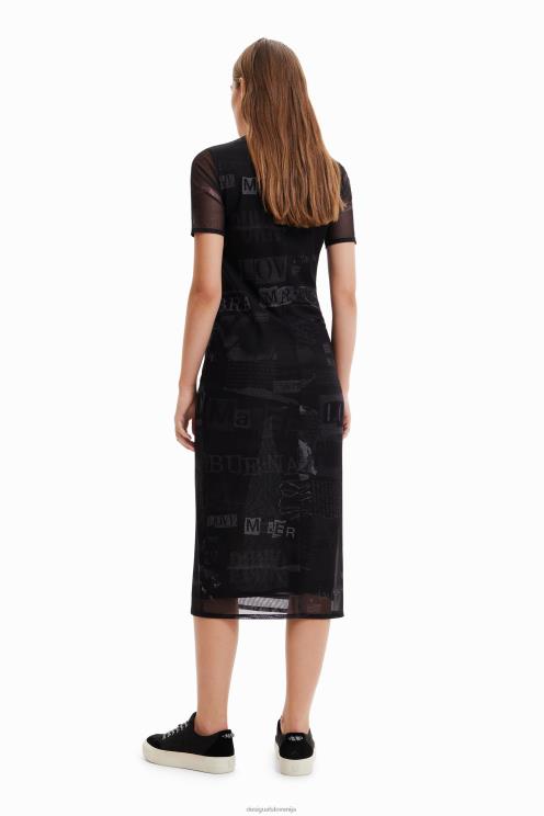 oblačila NFXLT345 ženske Desigual časopisna midi obleka iz tila