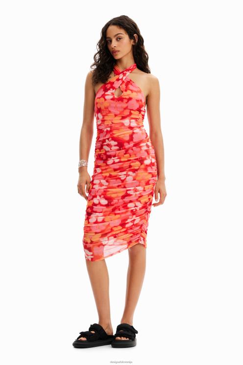 oblačila NFXLT364 ženske Desigual midi obleka s cvetličnim povodcem