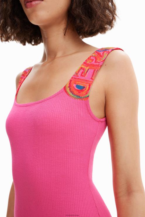 oblačila NFXLT370 ženske Desigual ozka rebrasta obleka na naramnice