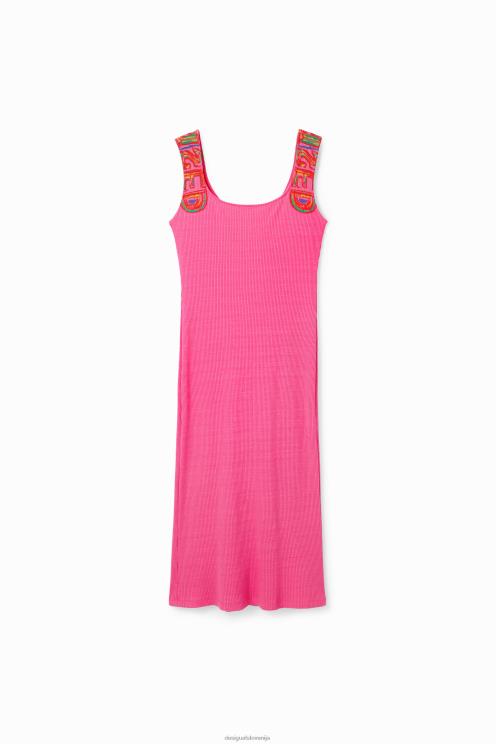 oblačila NFXLT370 ženske Desigual ozka rebrasta obleka na naramnice