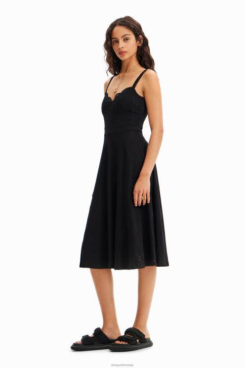 oblačila NFXLT38 ženske Desigual midi obleka s švicarskim vezenjem