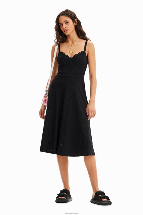 oblačila NFXLT38 ženske Desigual midi obleka s švicarskim vezenjem