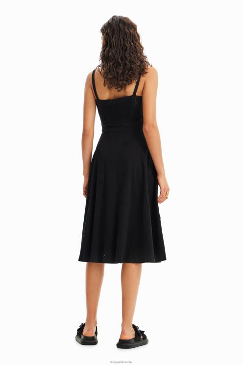 oblačila NFXLT38 ženske Desigual midi obleka s švicarskim vezenjem