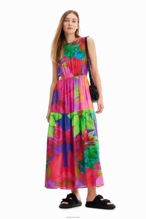 oblačila NFXLT403 ženske Desigual dolga obleka s cvetličnim izrezom