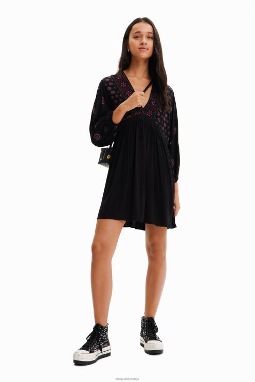 oblačila NFXLT410 ženske Desigual kratka obleka z etno potiskom