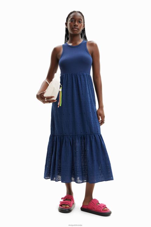 oblačila NFXLT426 ženske Desigual dolga vezena kombinirana obleka