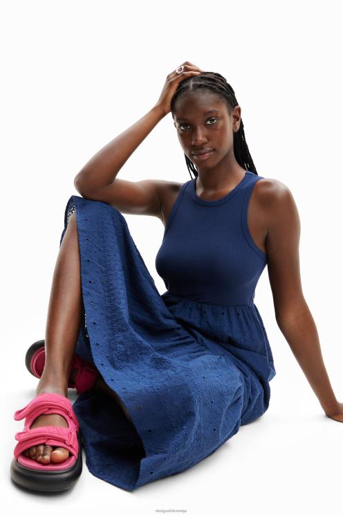 oblačila NFXLT426 ženske Desigual dolga vezena kombinirana obleka