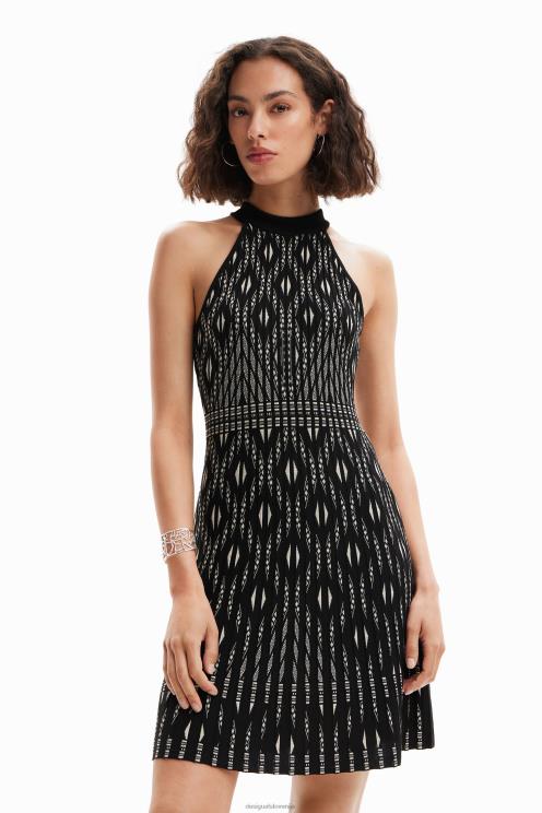 oblačila NFXLT496 ženske Desigual kratka geometrijska pletena obleka