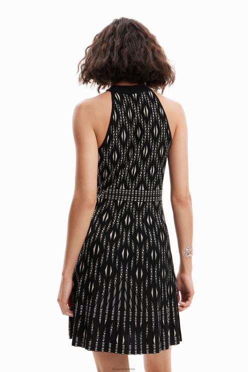 oblačila NFXLT496 ženske Desigual kratka geometrijska pletena obleka