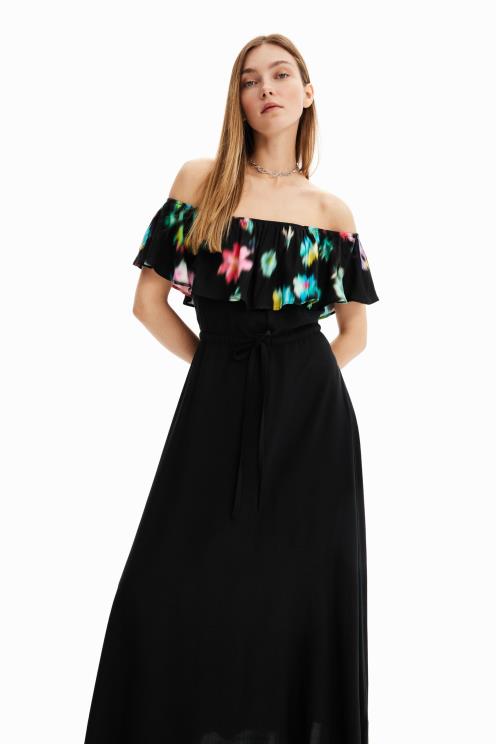 oblačila NFXLT511 ženske Desigual dolga obleka z zamegljenimi volančki