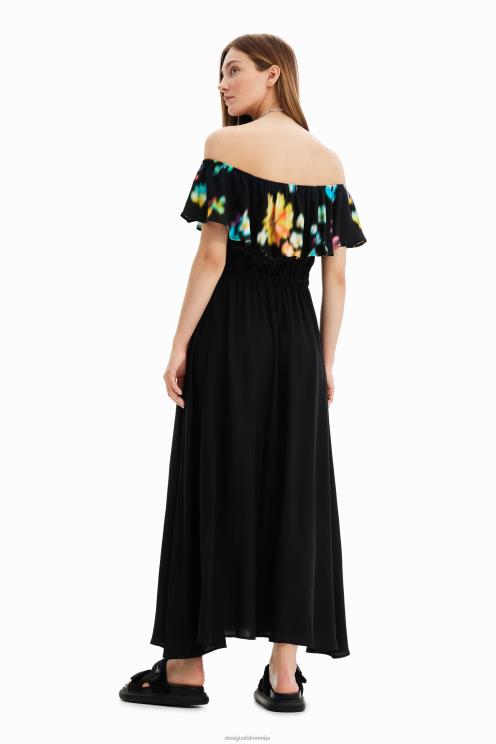 oblačila NFXLT511 ženske Desigual dolga obleka z zamegljenimi volančki