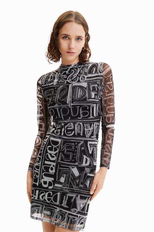 oblačila NFXLT585 ženske Desigual kratka ozka obleka iz tila