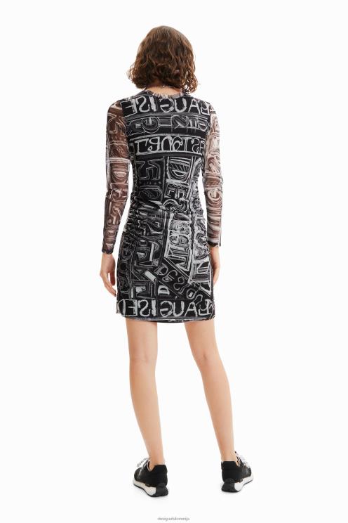 oblačila NFXLT585 ženske Desigual kratka ozka obleka iz tila