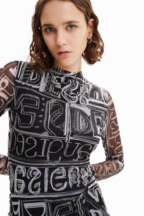 oblačila NFXLT585 ženske Desigual kratka ozka obleka iz tila