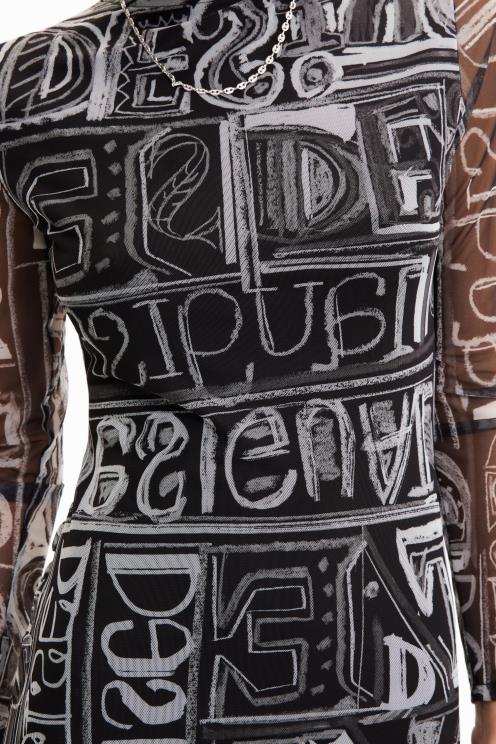 oblačila NFXLT585 ženske Desigual kratka ozka obleka iz tila