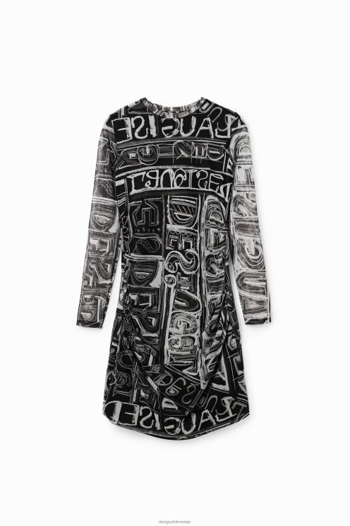 oblačila NFXLT585 ženske Desigual kratka ozka obleka iz tila