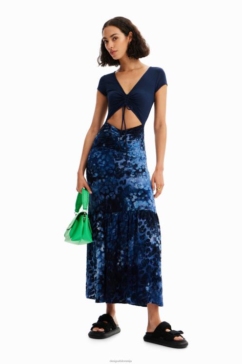 oblačila NFXLT591 ženske Desigual kombinacija teksturirane dolge obleke z živalskim vzorcem