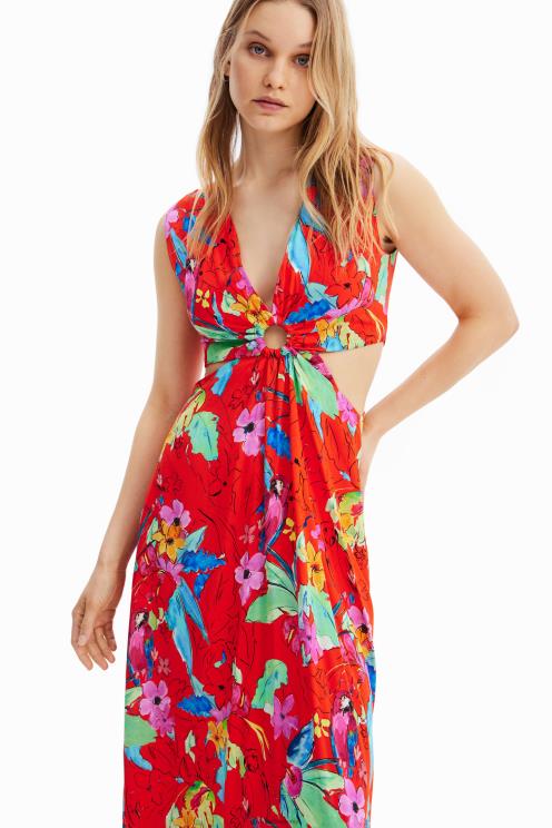 oblačila NFXLT710 ženske Desigual dolga obleka z izrezom