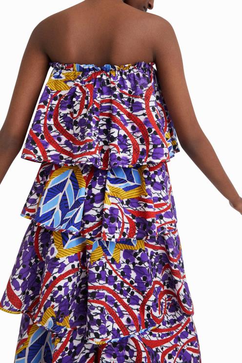 oblačila NFXLT778 ženske Desigual dolga obleka z volančki stella jean