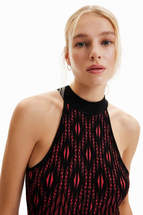 oblačila NFXLT780 ženske Desigual kratka geometrijska pletena obleka