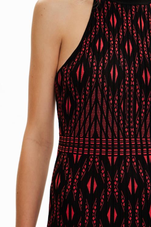 oblačila NFXLT780 ženske Desigual kratka geometrijska pletena obleka