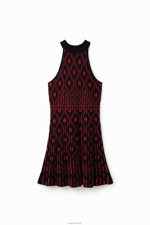 oblačila NFXLT780 ženske Desigual kratka geometrijska pletena obleka