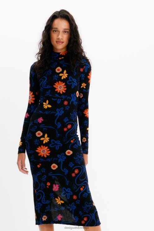 oblačila NFXLT850 ženske Desigual tanka midi obleka s cvetličnim motivom