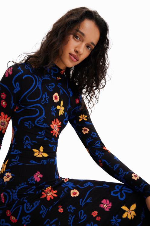 oblačila NFXLT850 ženske Desigual tanka midi obleka s cvetličnim motivom