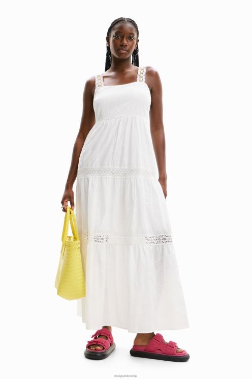 oblačila NFXLT917 ženske Desigual dolga obleka z vezenimi naramnicami