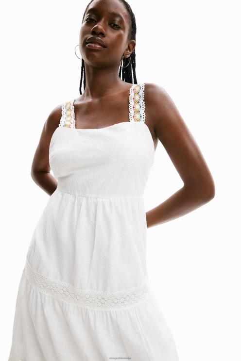 oblačila NFXLT917 ženske Desigual dolga obleka z vezenimi naramnicami