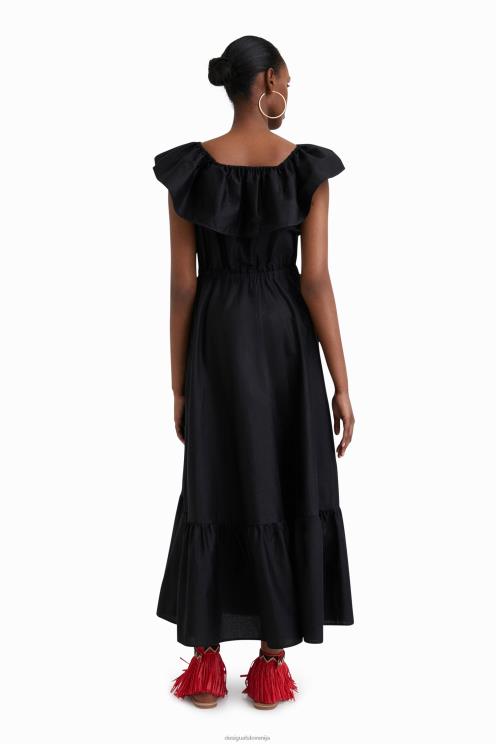 oblačila NFXLT934 ženske Desigual midi obleka stella jean z volančki