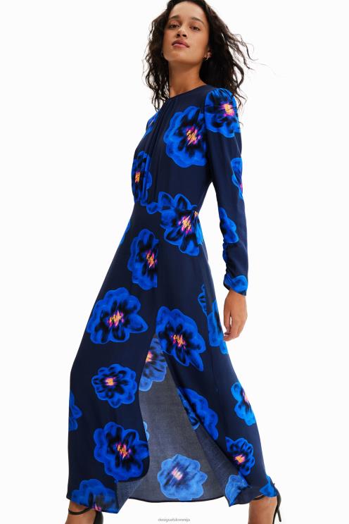 oblačila NFXLT957 ženske Desigual dolga obleka s cvetličnim razporkom