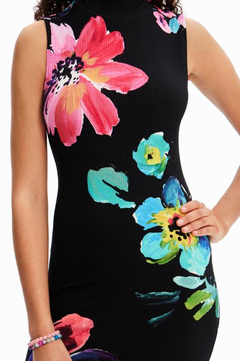 oblačila NFXLT958 ženske Desigual rebrasta midi obleka s cvetličnim motivom