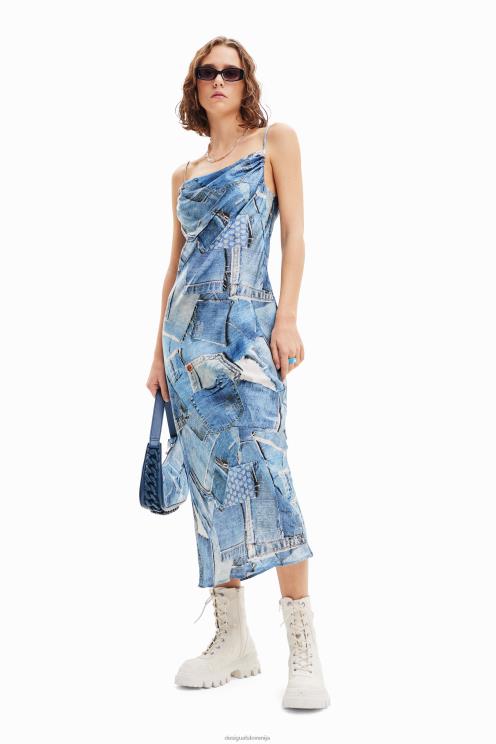 oblačila NFXLT98 ženske Desigual denim patchwork midi obleka