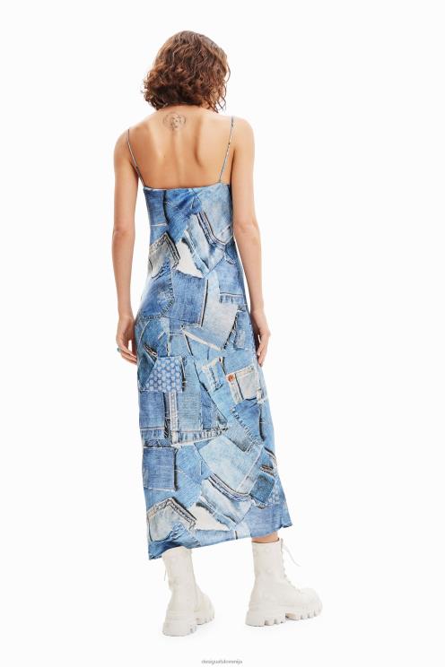 oblačila NFXLT98 ženske Desigual denim patchwork midi obleka