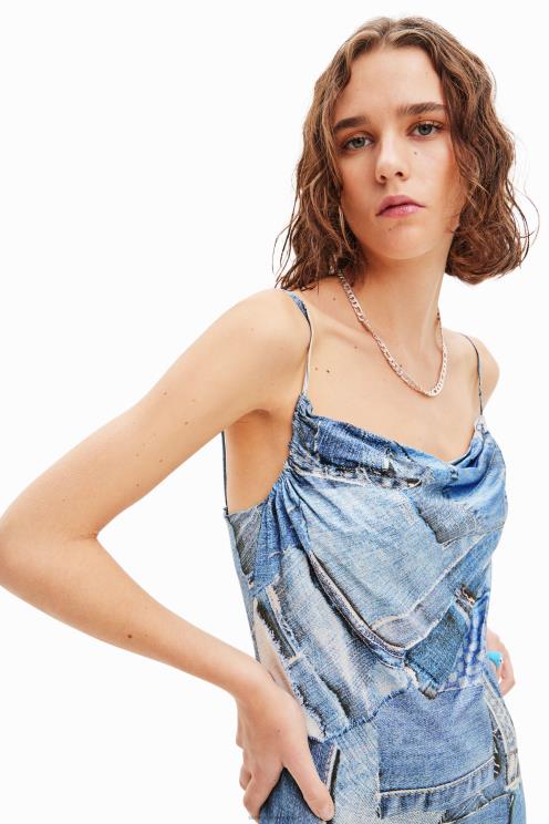 oblačila NFXLT98 ženske Desigual denim patchwork midi obleka