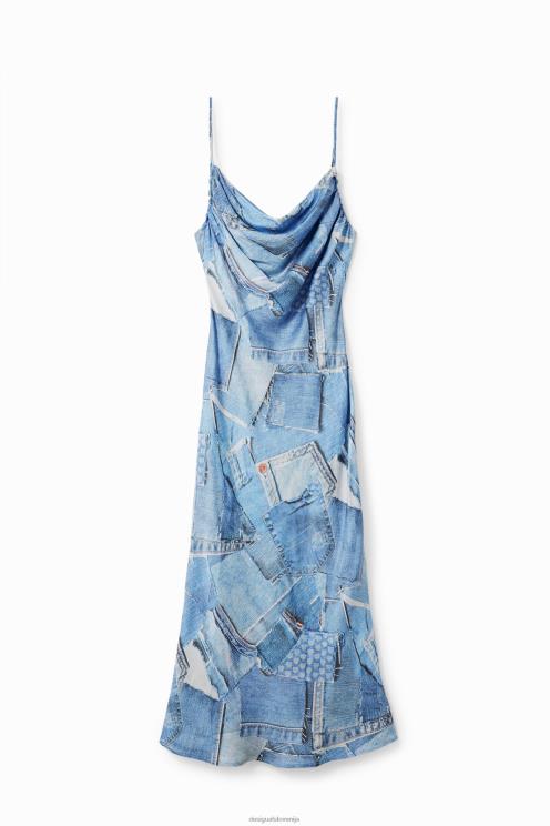 oblačila NFXLT98 ženske Desigual denim patchwork midi obleka
