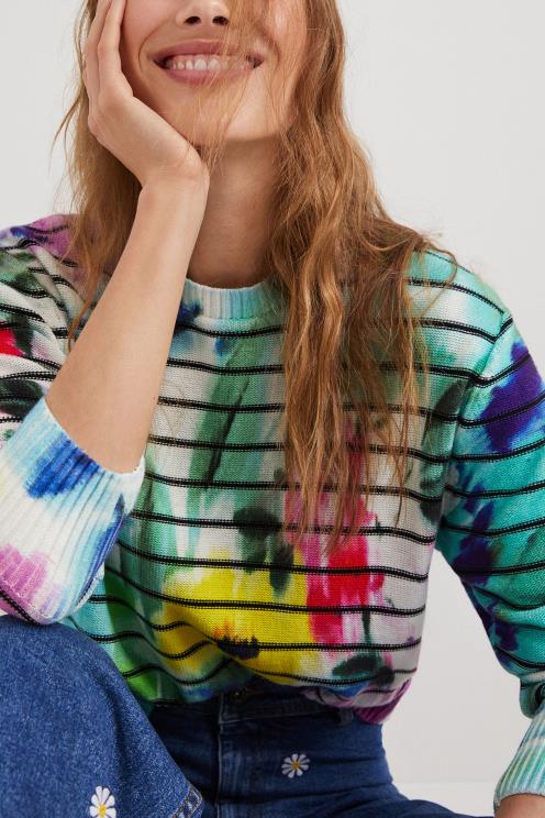 oblačila NFXLT1024 ženske Desigual črtast pulover s cvetličnim motivom