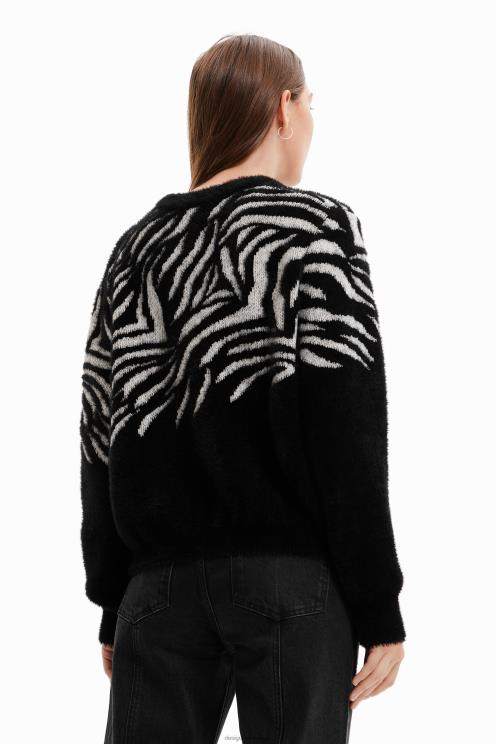 oblačila NFXLT1039 ženske Desigual pulover z zebrastim krznenim učinkom