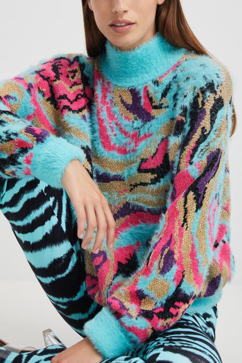 oblačila NFXLT1117 ženske Desigual pleten pulover z ovratnikom