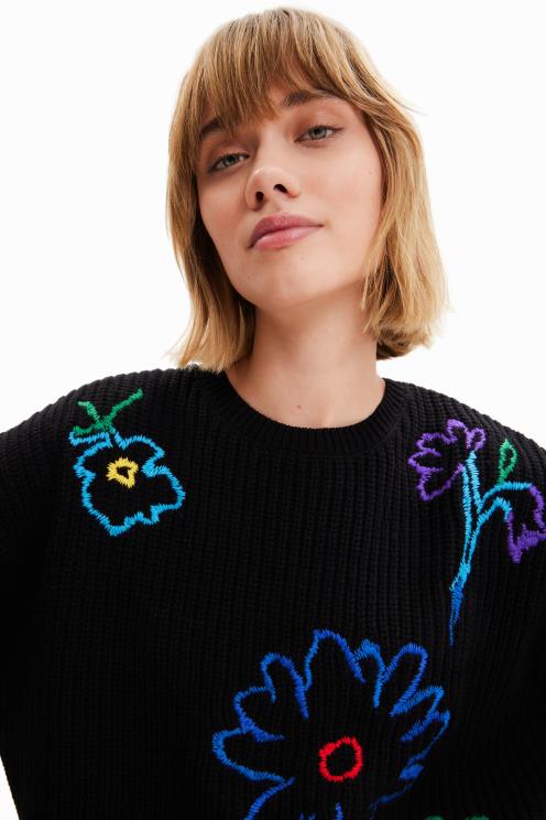 oblačila NFXLT2 ženske Desigual pulover z vezenimi cvetlicami