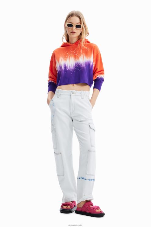 oblačila NFXLT458 ženske Desigual kratek pulover s kapuco z okrasnimi kamni