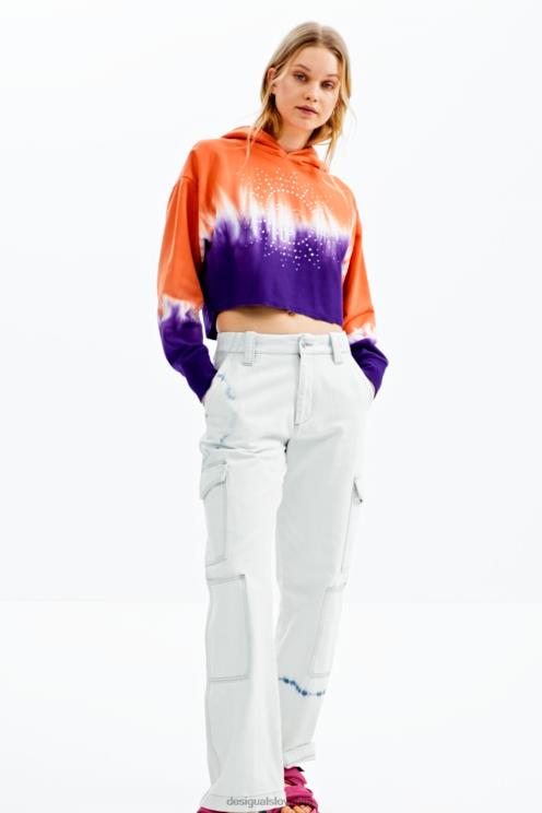 oblačila NFXLT458 ženske Desigual kratek pulover s kapuco z okrasnimi kamni