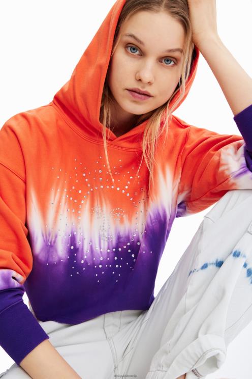 oblačila NFXLT458 ženske Desigual kratek pulover s kapuco z okrasnimi kamni