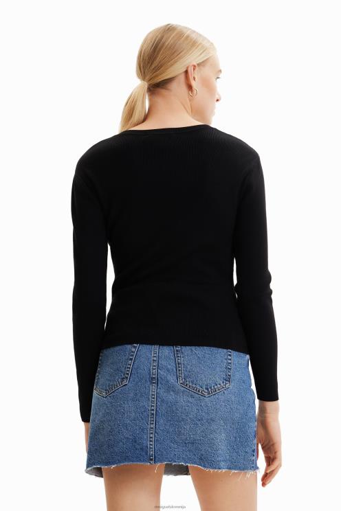 oblačila NFXLT624 ženske Desigual pulover s srčki na izrez