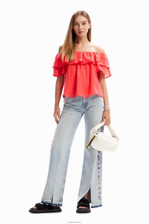 oblačila NFXLT1150 ženske Desigual teksturirana bluza z volančki