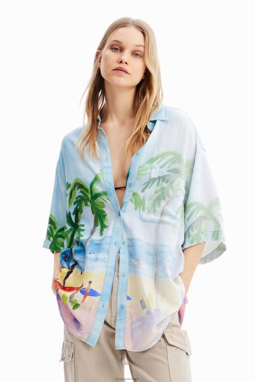 oblačila NFXLT368 ženske Desigual oversize srajca iz tropskega lanu