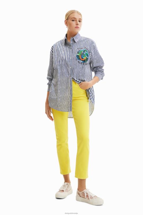 oblačila NFXLT640 ženske Desigual srajca s črtasto patchwork ilustracijo