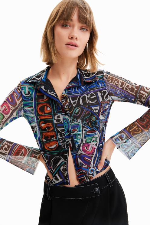 oblačila NFXLT649 ženske Desigual kratka ozka srajca iz tila