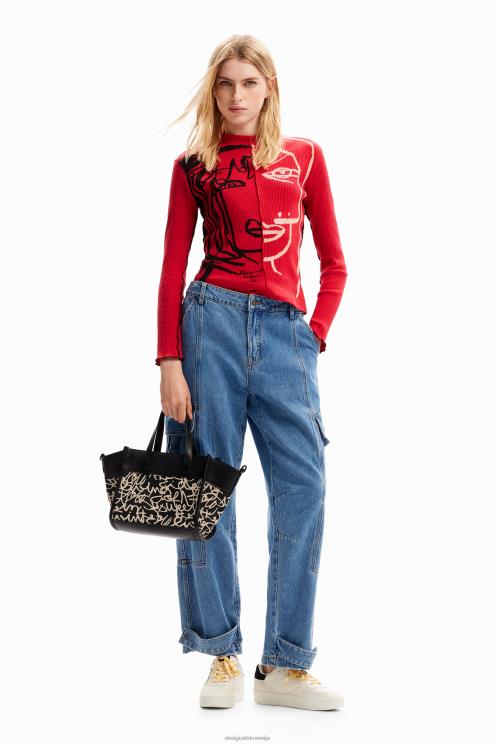 pripomoček NFXLT1217 ženske Desigual srednje velika platnena torba z besedilom